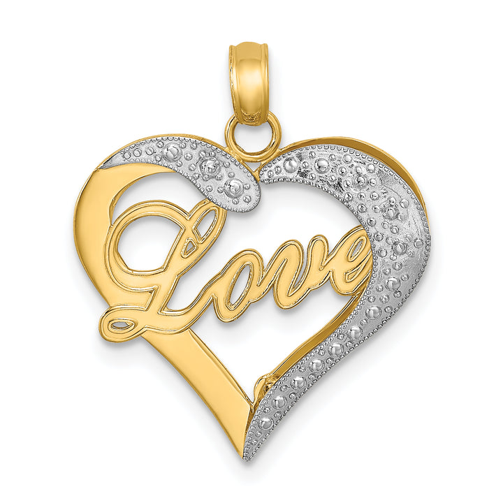 14k Yellow Gold White Rhodium Heart D.C LOVE Pendant