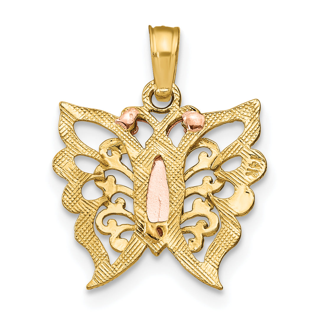 14k Tri-Color Gold Butterfly Cut Out Design Pendant