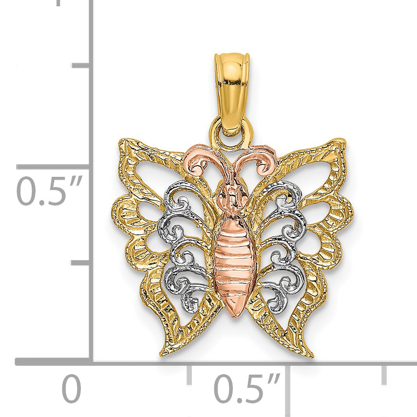 14k Tri-Color Gold Butterfly Cut Out Design Pendant