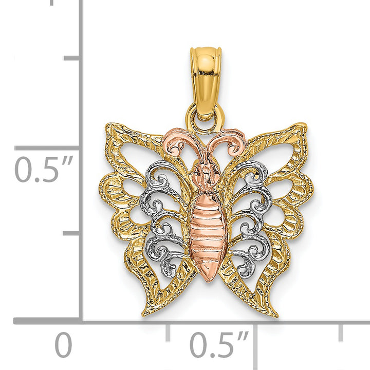14k Tri-Color Gold Butterfly Cut Out Design Pendant