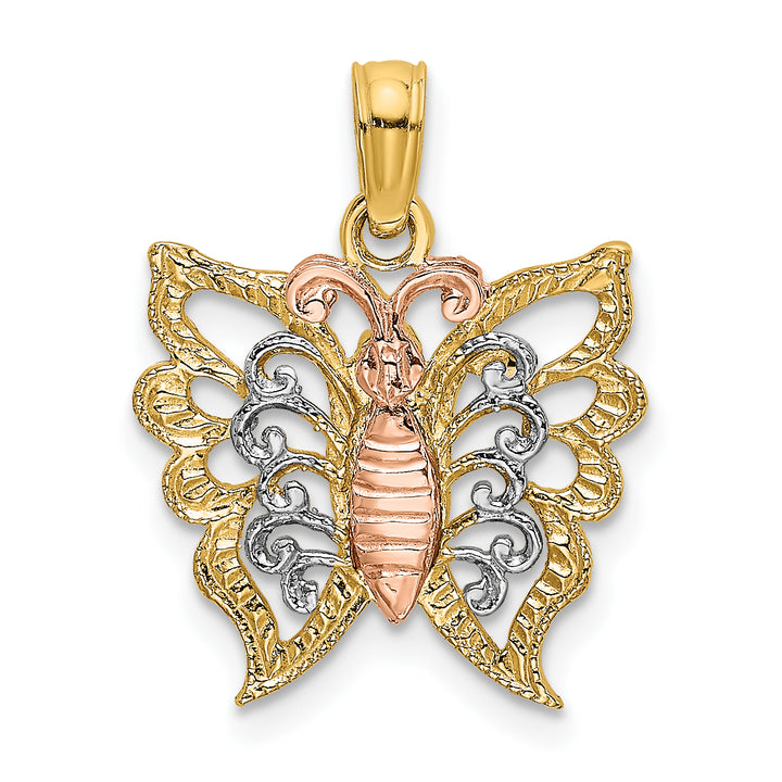14k Tri-Color Gold Butterfly Cut Out Design Pendant