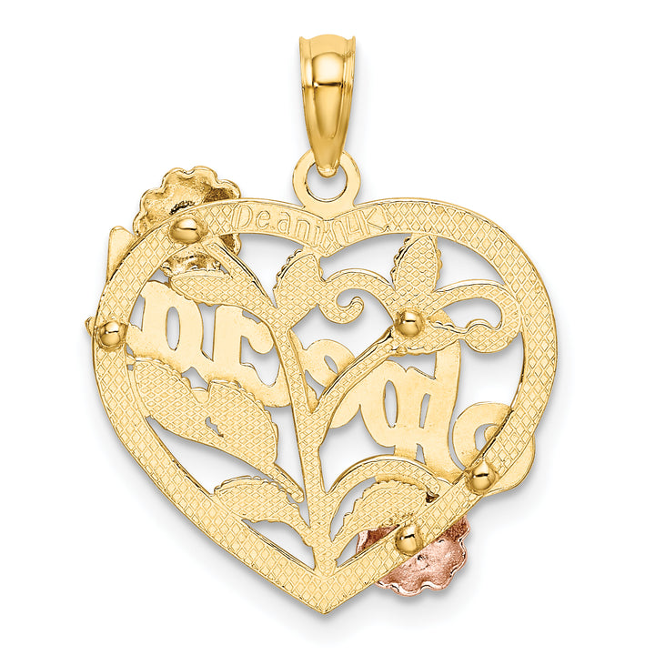 14k Two Tone Gold Rhodium SPECIAL On Heart Flower Pendant