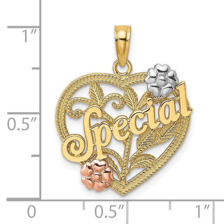 14k Two Tone Gold Rhodium SPECIAL On Heart Flower Pendant