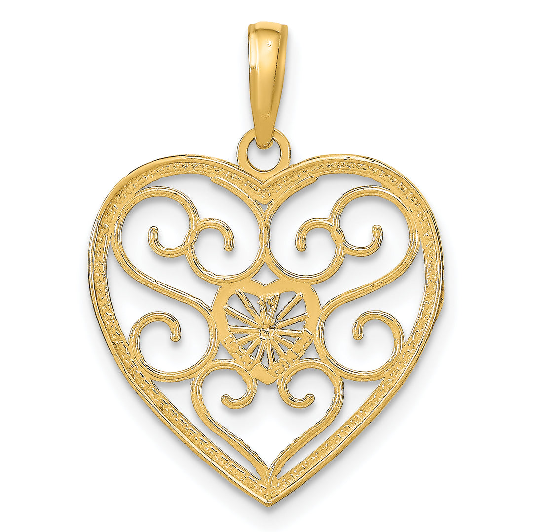 14k Yellow Gold Rhodium Filigree Beaded Heart Pendant