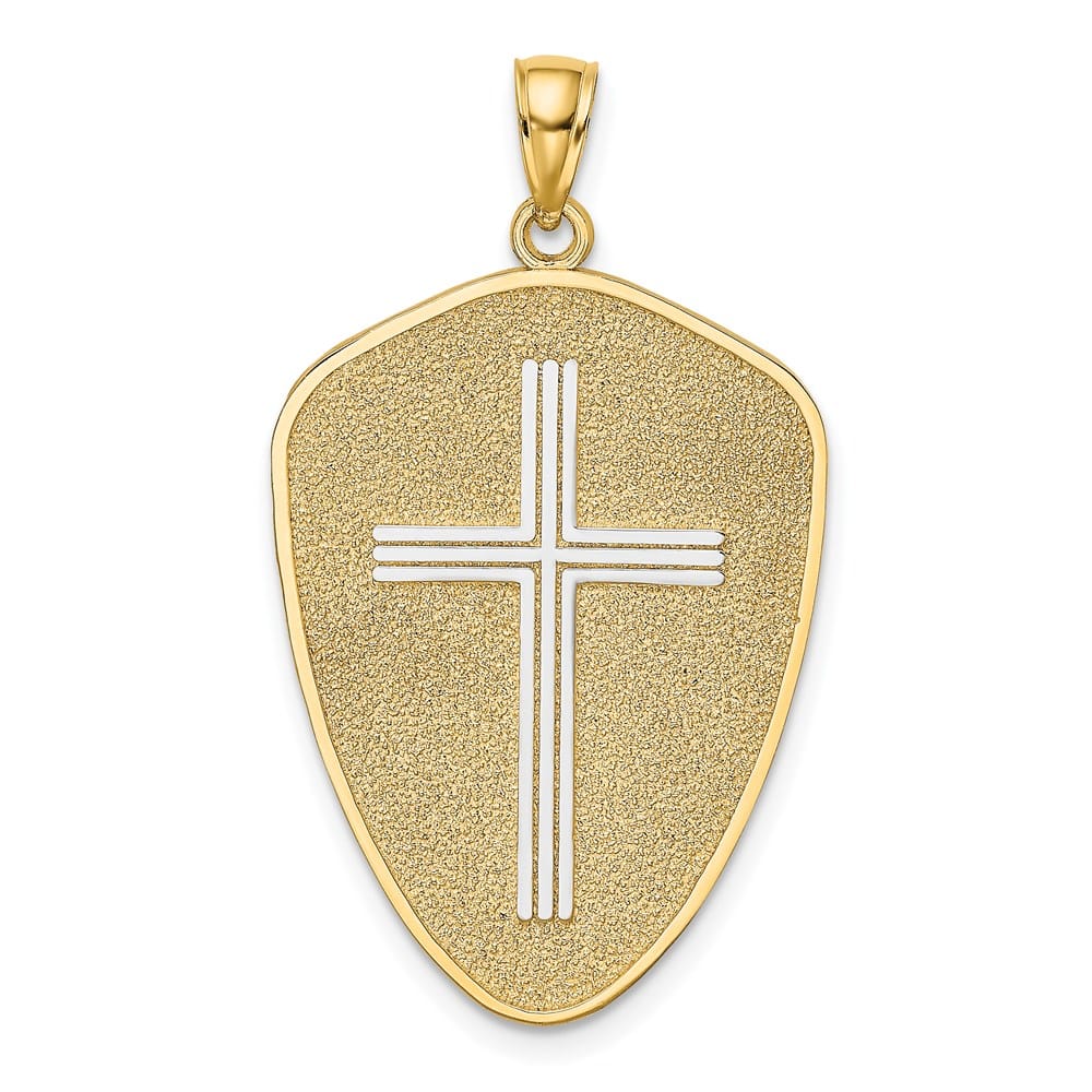 14K Yellow Gold Cross Shield with Joshua 1:9 on Reverse Charm