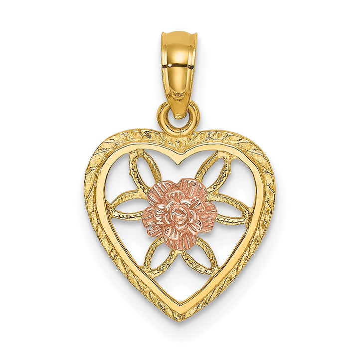 14k Two-Tone Gold Heart Flower Inside Pendant