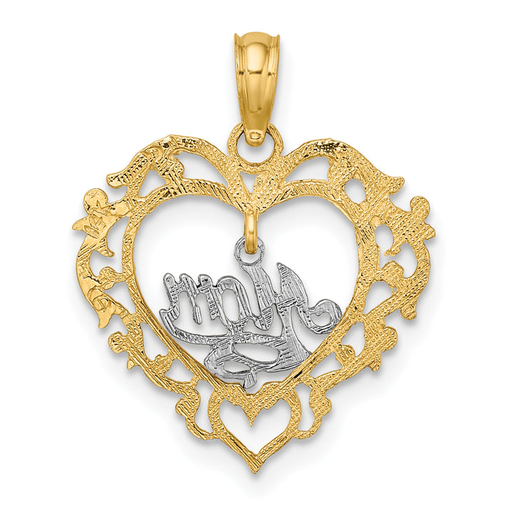 14k Two-tone MOM Inside Heart Charm Pendant