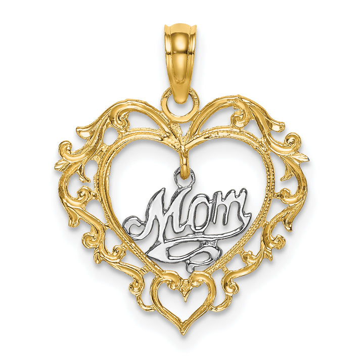 14k Two-tone MOM Inside Heart Charm Pendant