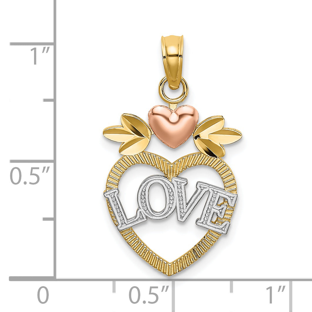 14k Two Tone Gold Rhodium LOVE Inside Heart Pendant