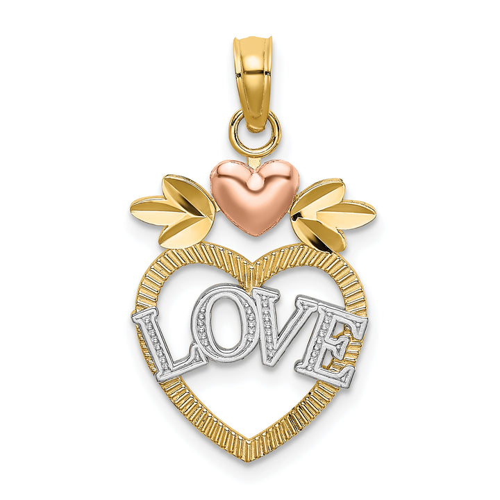 14k Two Tone Gold Rhodium LOVE Inside Heart Pendant