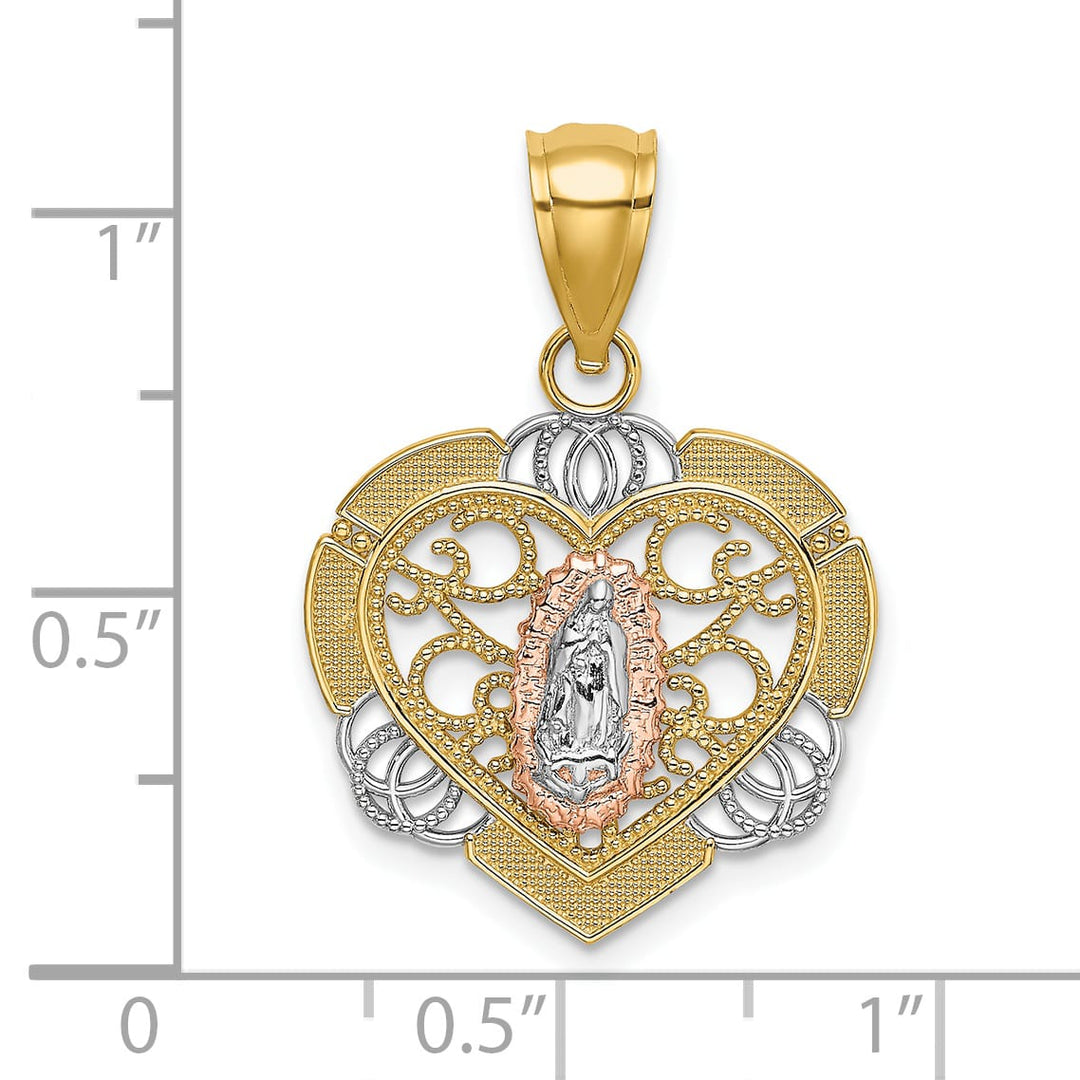 14K Two-Tone Gold with White Rhodium Our Lady of Guadalupe In Heart