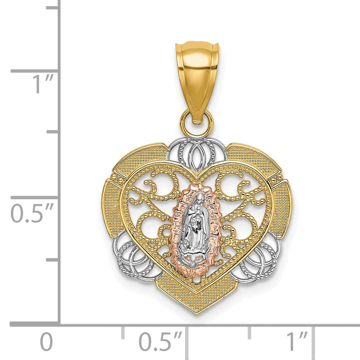 14K Two-Tone Gold with White Rhodium Our Lady of Guadalupe In Heart