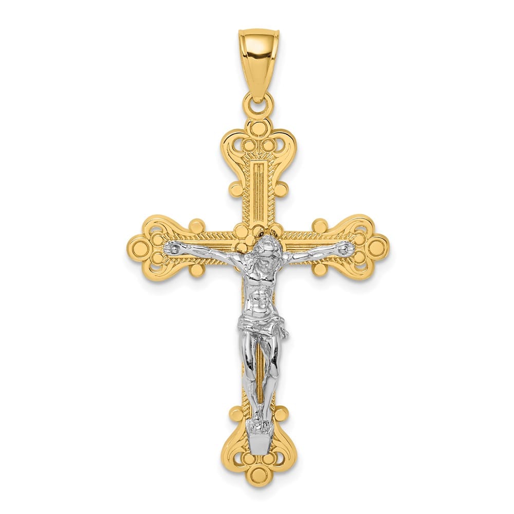 14K Two-Tone Gold Textured Crucifix Charm
