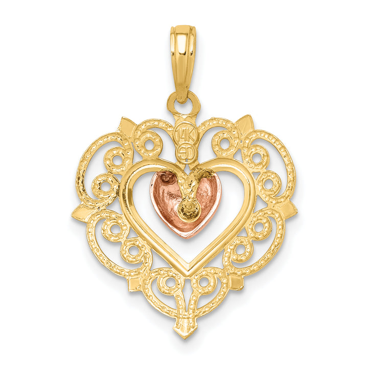 14k Yellow Rose Gold Heart Lace Trim Pendant