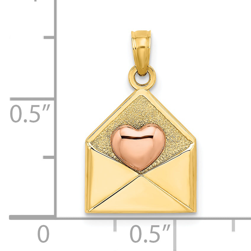 14k Rose and Yellow Gold 3-D XOXO Envelope Heart Charm Pendant