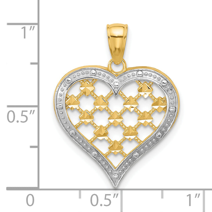 14k Yellow Gold White Rhodium Edge D.C Heart Pendant