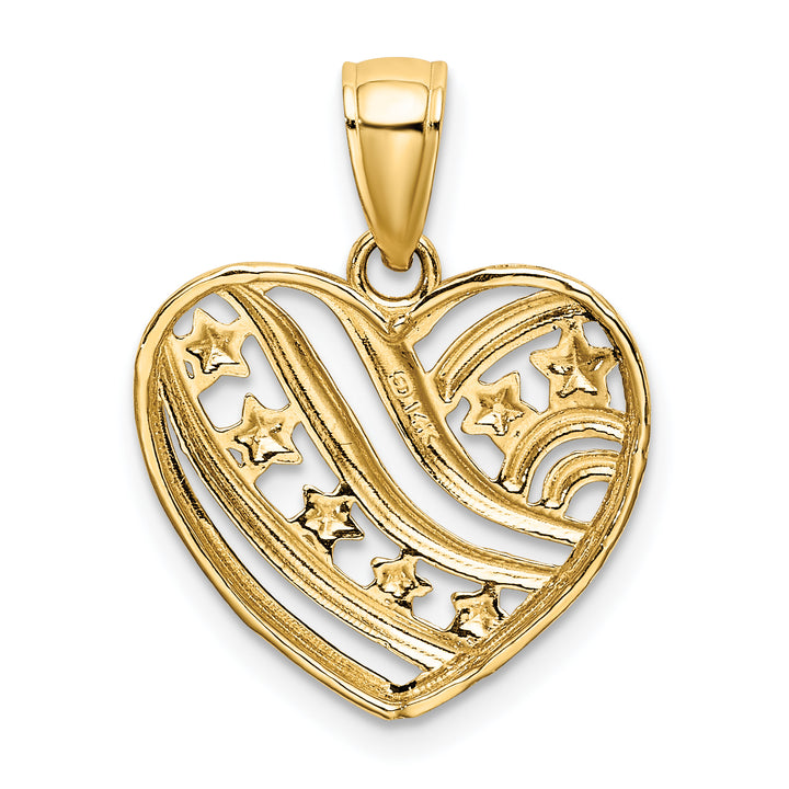 14k Yellow Gold White Rhodium Stars and Stripes Heart Pendant