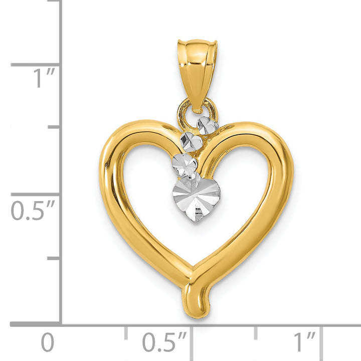 14k Yellow Gold Rhodium Diamond-cut Heart Pendant