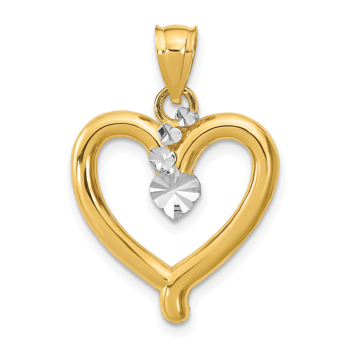 14k Yellow Gold Rhodium Diamond-cut Heart Pendant