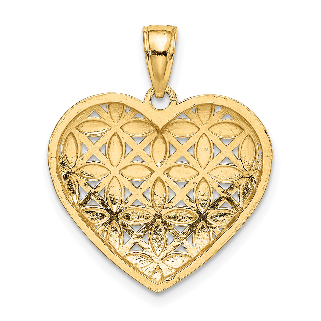 14k Yellow Gold D.C Leaves In Heart Filigree Pendant