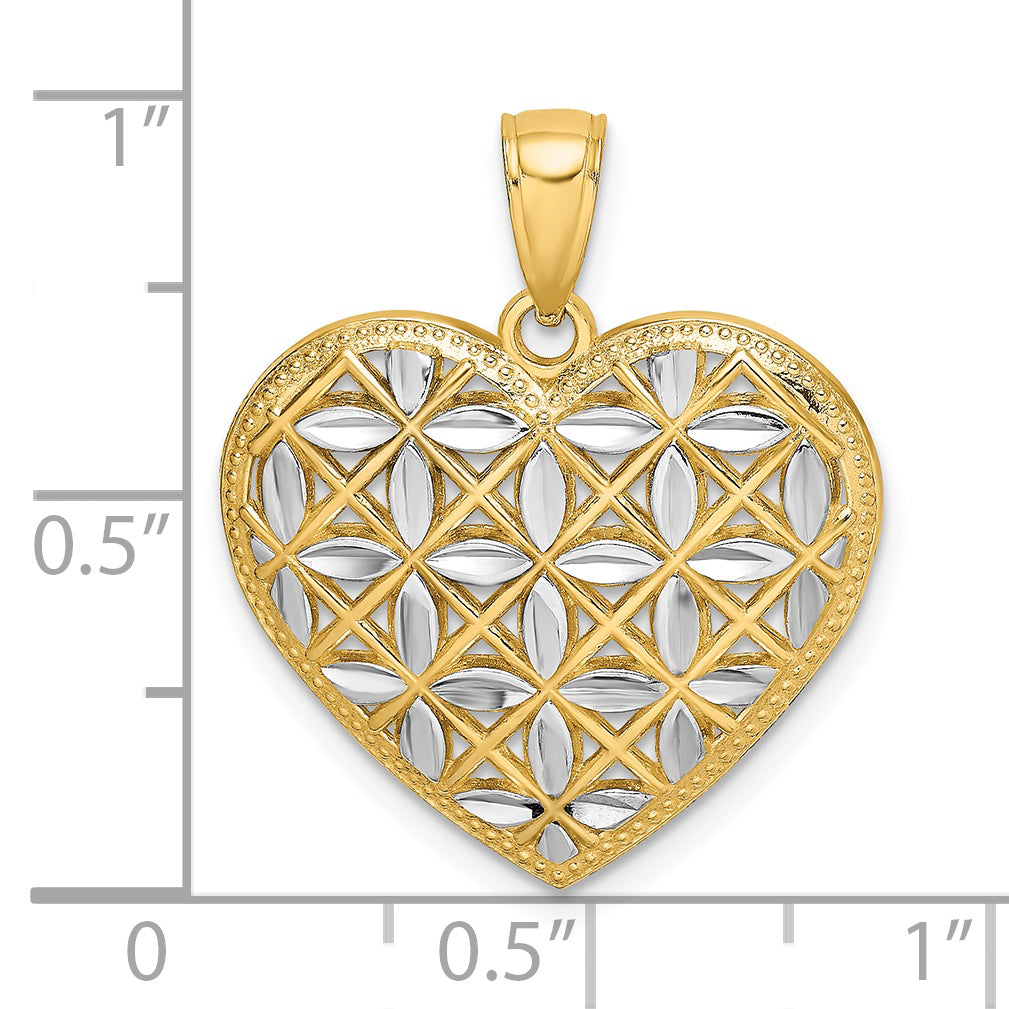 14k Yellow Gold D.C Leaves In Heart Filigree Pendant