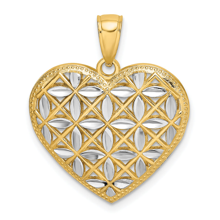 14k Yellow Gold D.C Leaves In Heart Filigree Pendant