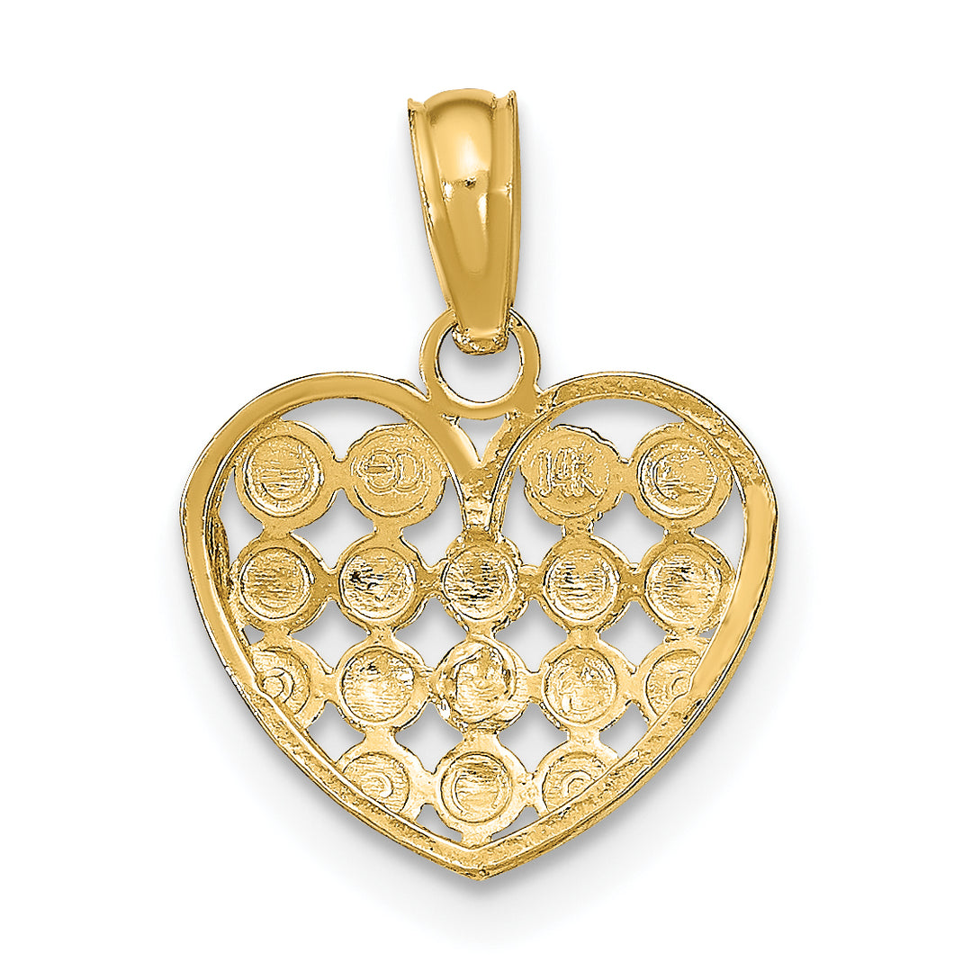 14k Yellow Gold Rhodium D.C Finish Heart Pendant