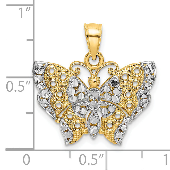 14k Yellow, White Gold Cut Out Wings Design Butterfly Pendant