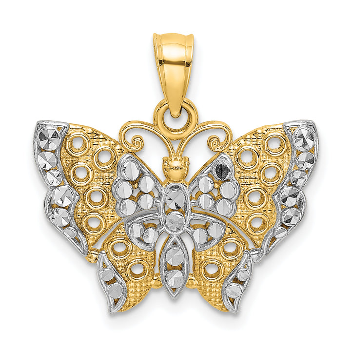 14k Yellow, White Gold Cut Out Wings Design Butterfly Pendant