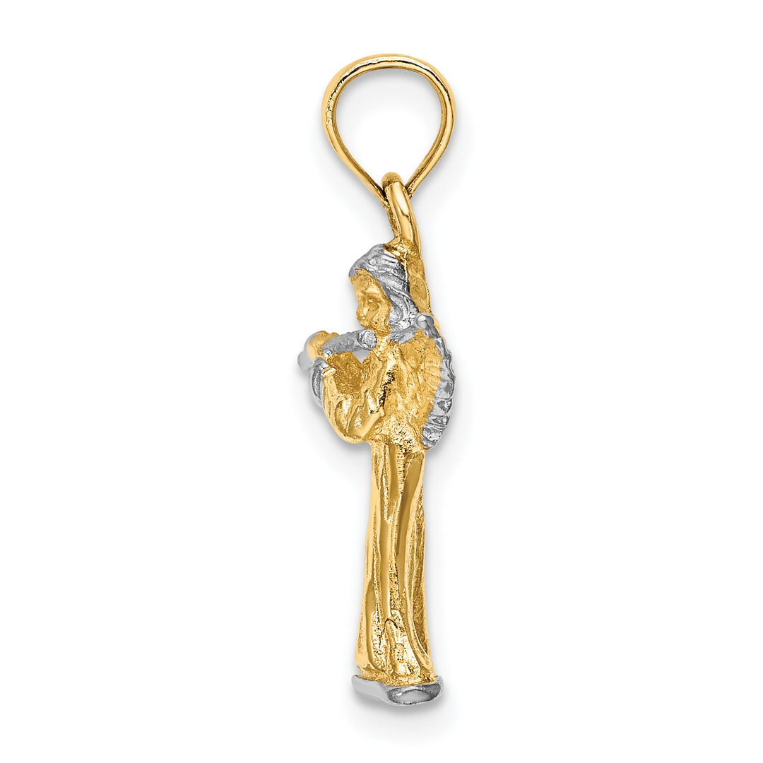 14k Yellow, White Gold  3-D Angel Playing Flute Charm