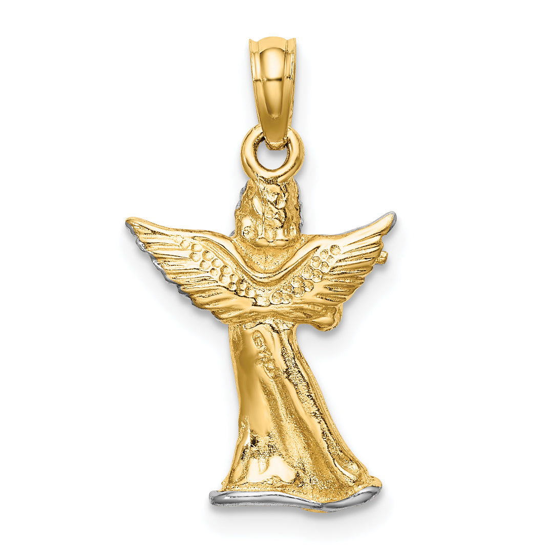 14k Yellow, White Gold  3-D Angel Playing Flute Charm