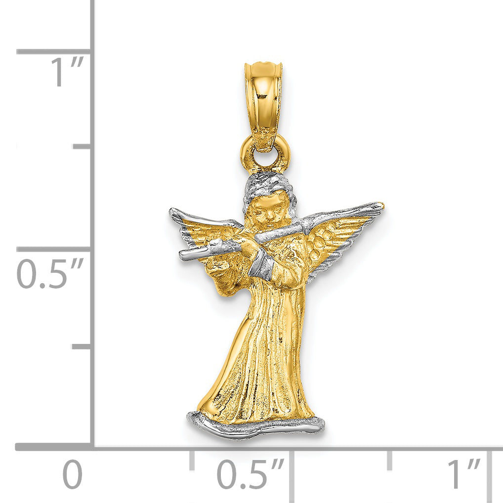 14k Yellow, White Gold  3-D Angel Playing Flute Charm