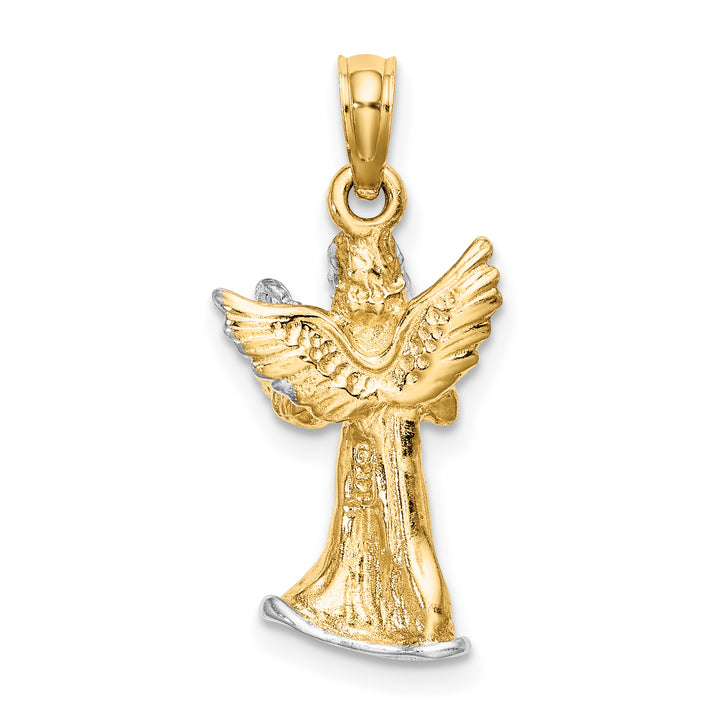 14k Yellow, White Gold 3-D Angel Playing Harp Charm Pendant