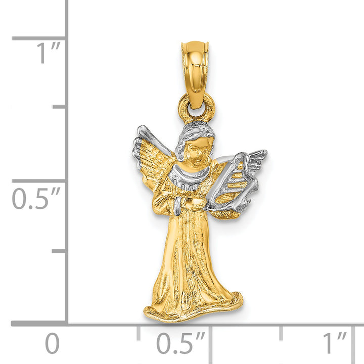 14k Yellow, White Gold 3-D Angel Playing Harp Charm Pendant