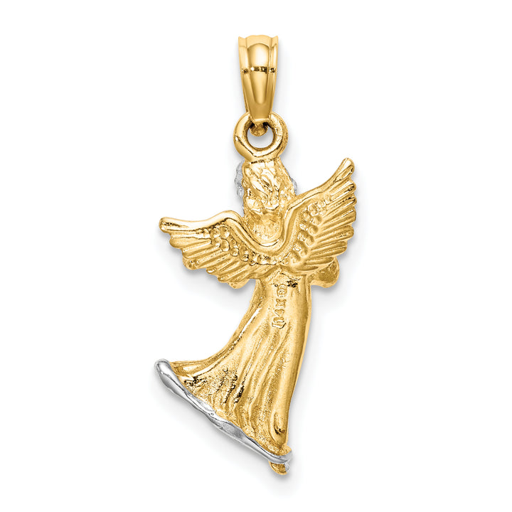 14k Yellow, White Gold 3-D Angel Playing Violin Charm Pendant