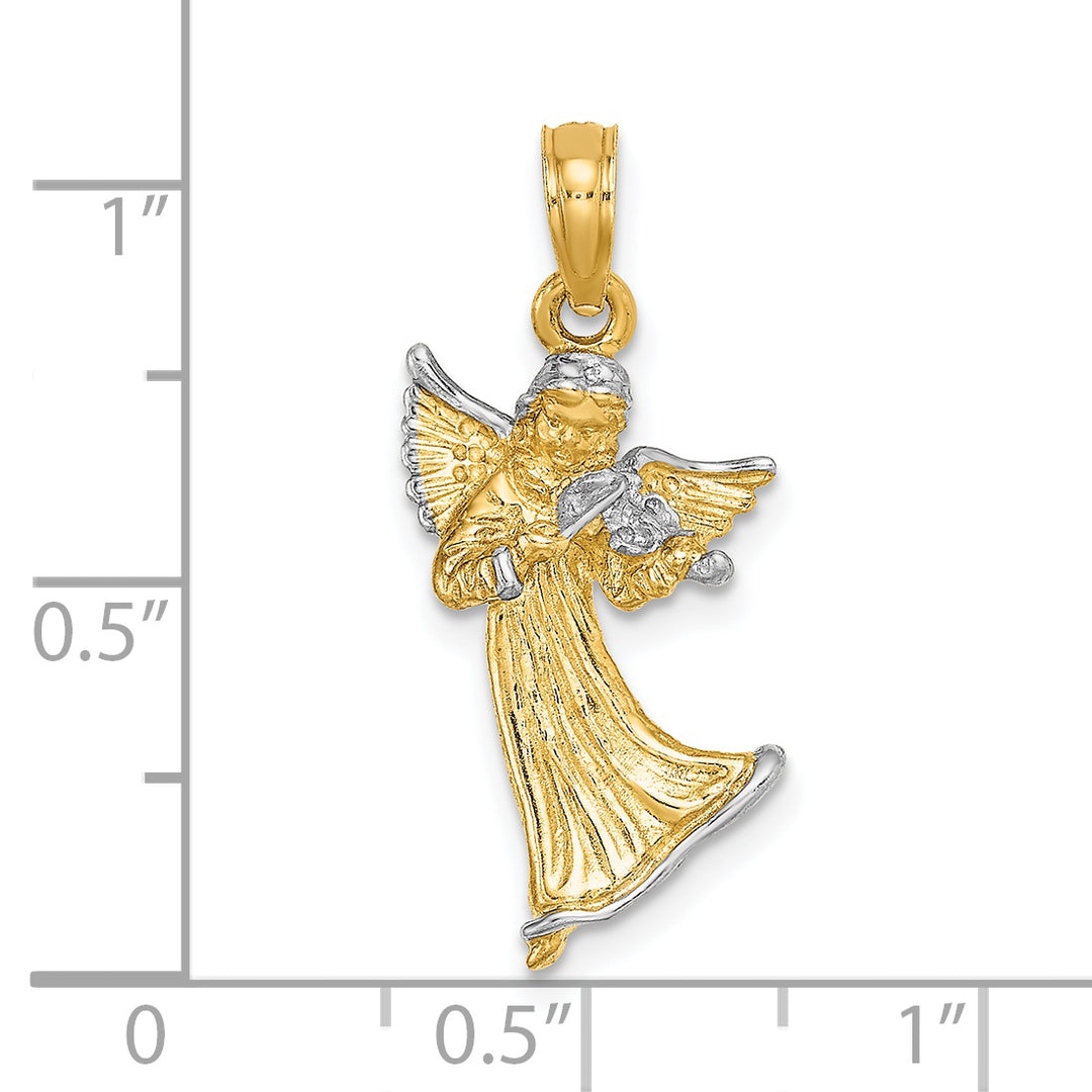 14k Yellow, White Gold 3-D Angel Playing Violin Charm Pendant