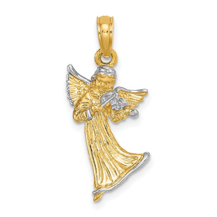 14k Yellow, White Gold 3-D Angel Playing Violin Charm Pendant