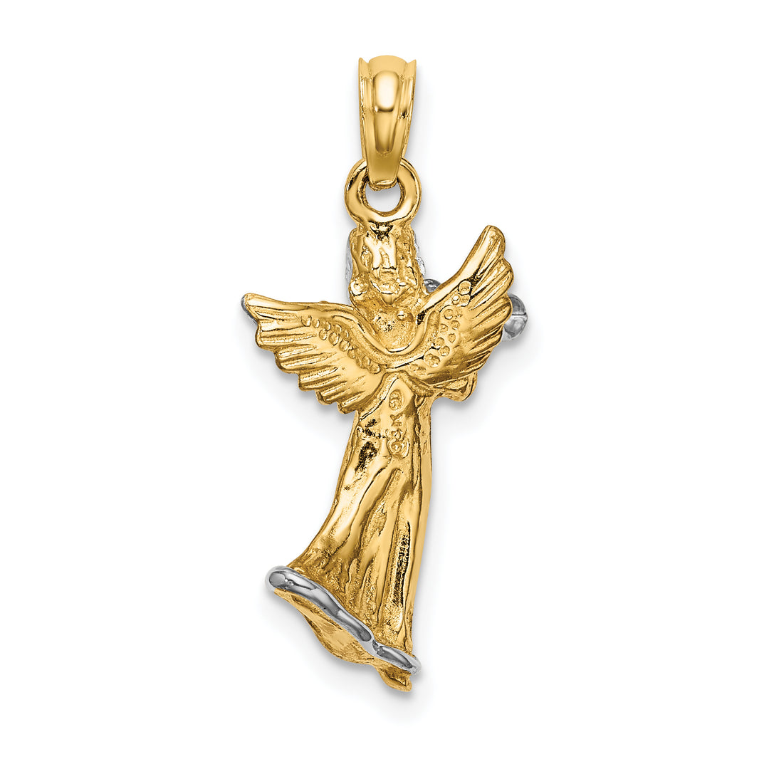 14k Yellow, White Gold 3-D Angel Playing Trumpet Charm Pendant