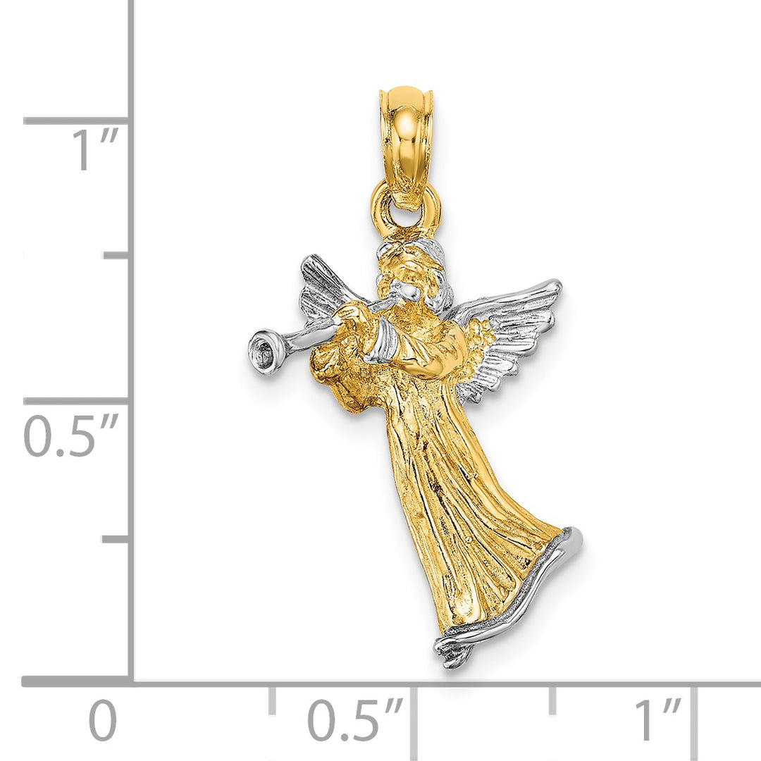 14k Yellow, White Gold 3-D Angel Playing Trumpet Charm Pendant