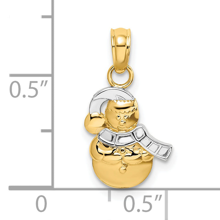 14k Yellow White Gold Snowman Charm Pendant