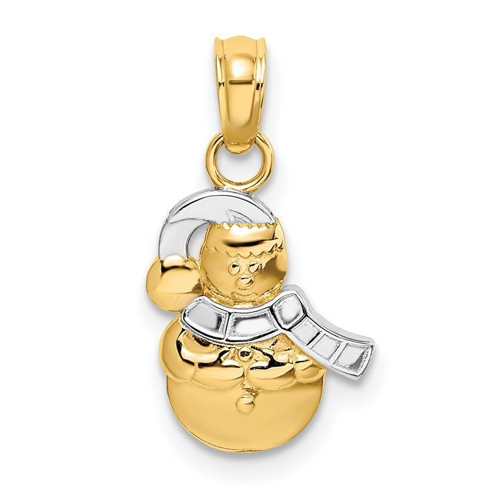 14k Yellow White Gold Snowman Charm Pendant