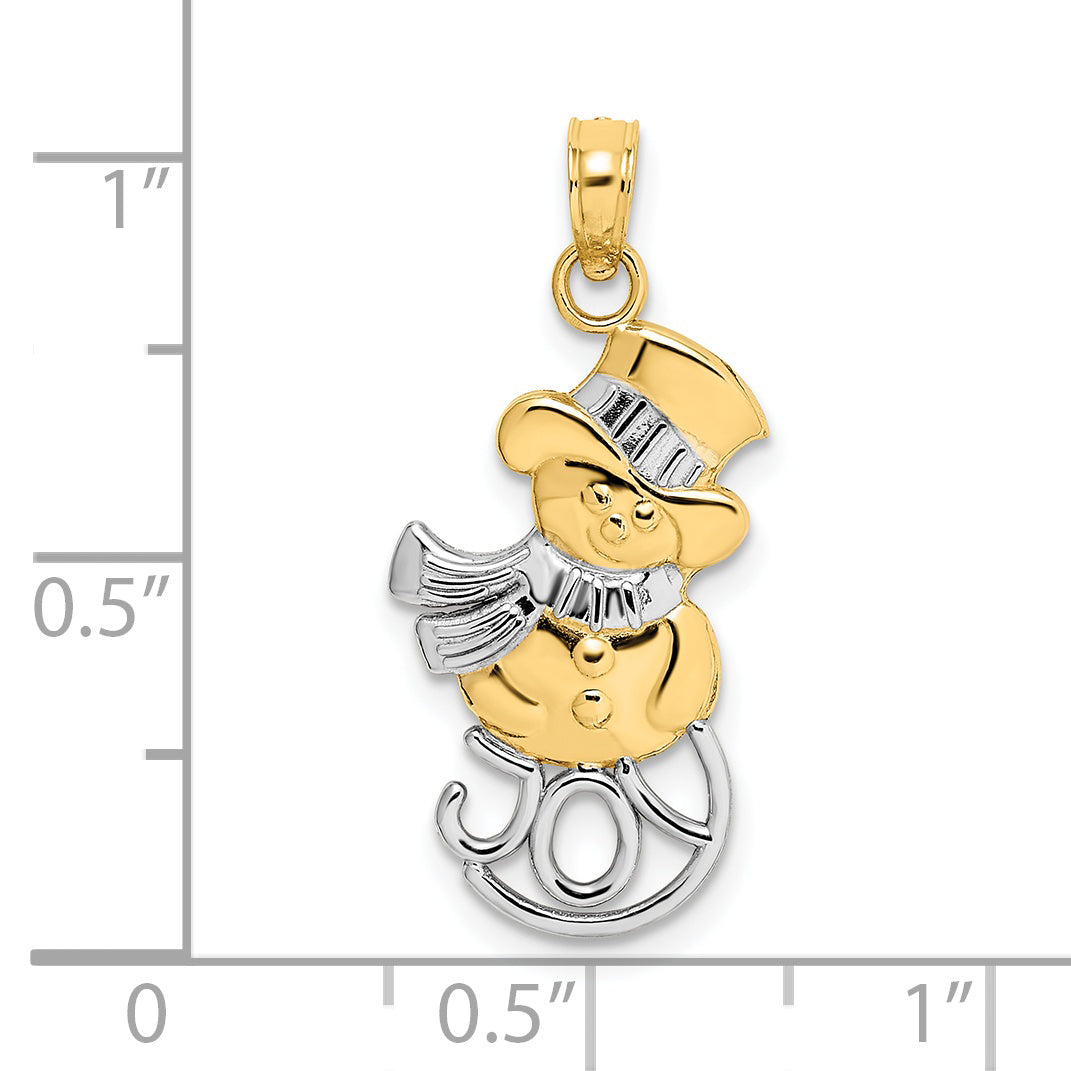 14K Yellow White Gold Snowman with JOY  Charm Pendant