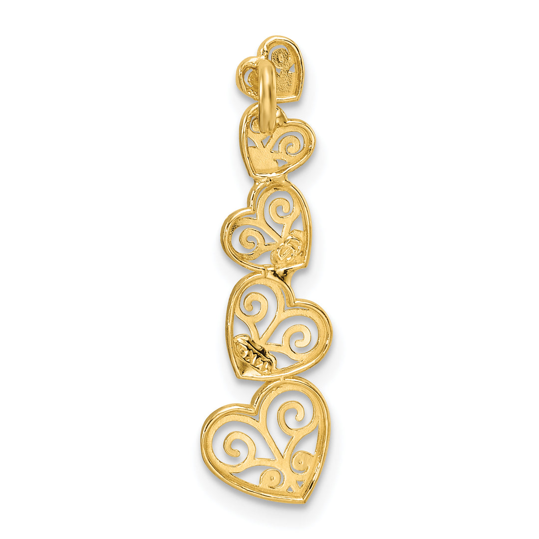 14K Two Tone Gold Polished Filigree Vertical Hearts Chain Slide