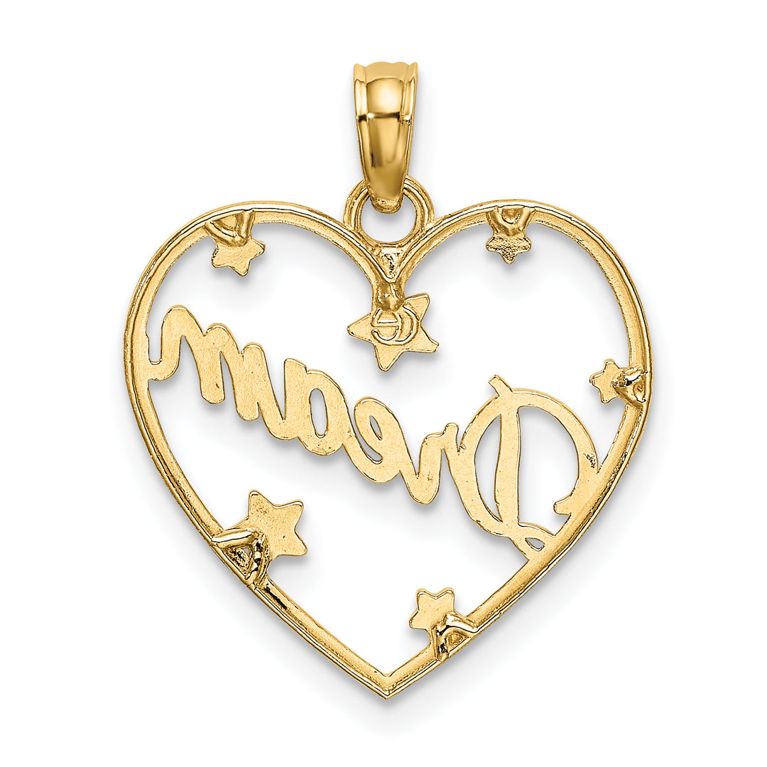 14k Yellow Gold Rhodium D.C DREAM Heart with Stars Pendant