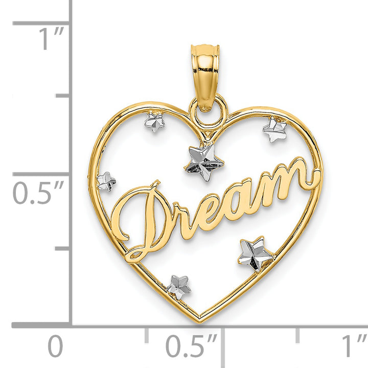 14k Yellow Gold Rhodium D.C DREAM Heart with Stars Pendant