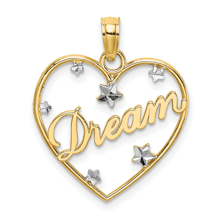 14k Yellow Gold Rhodium D.C DREAM Heart with Stars Pendant