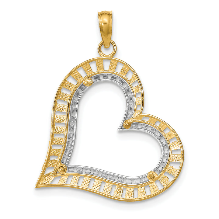 14k Yellow Gold Rhodium D.C Large Tilted Heart Pendant