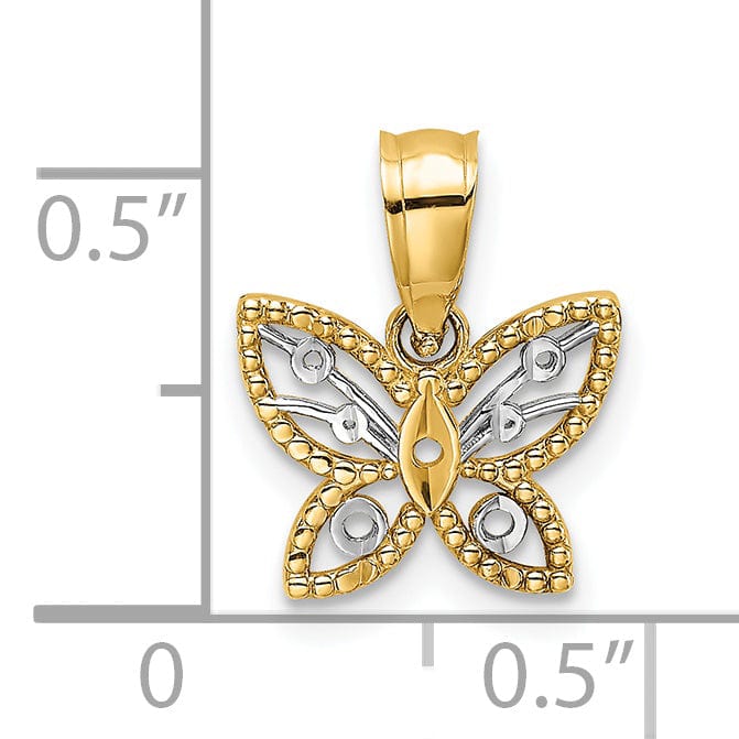 14k Yellow,White Gold D.C Butterfly Charm Pendant