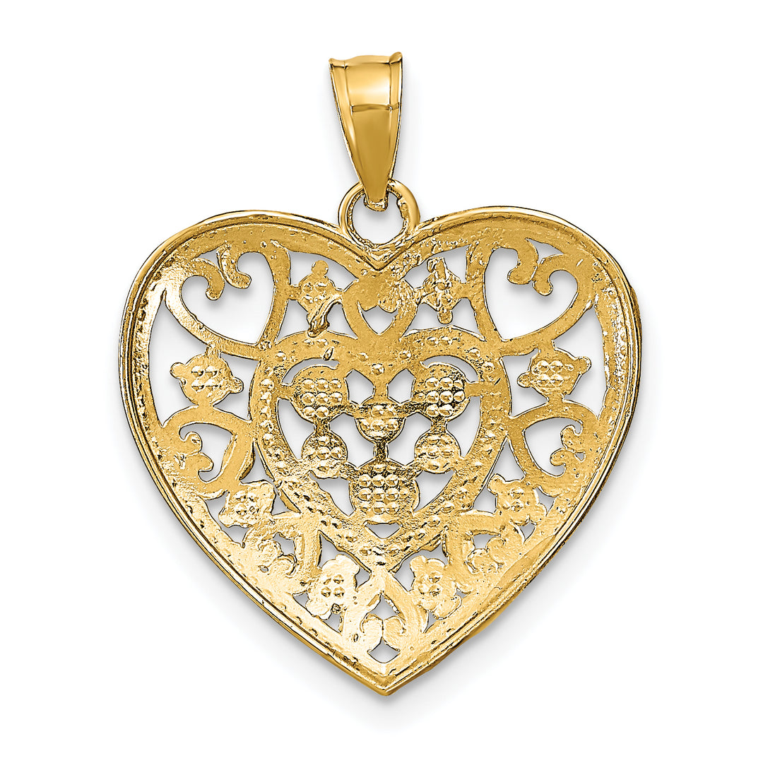 14k Yellow Gold Rhodium Cut-Out Filigree Heart Pendant