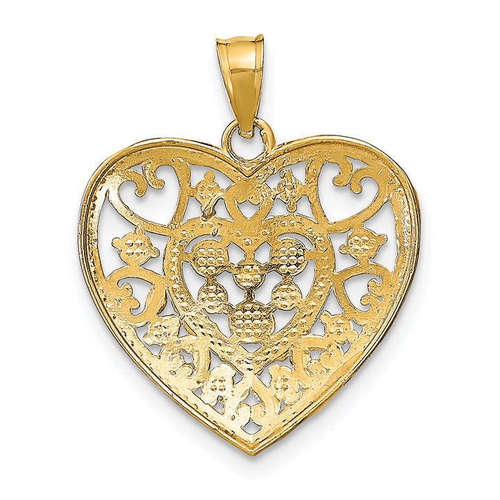 14k Yellow Gold Rhodium Cut-Out Filigree Heart Pendant